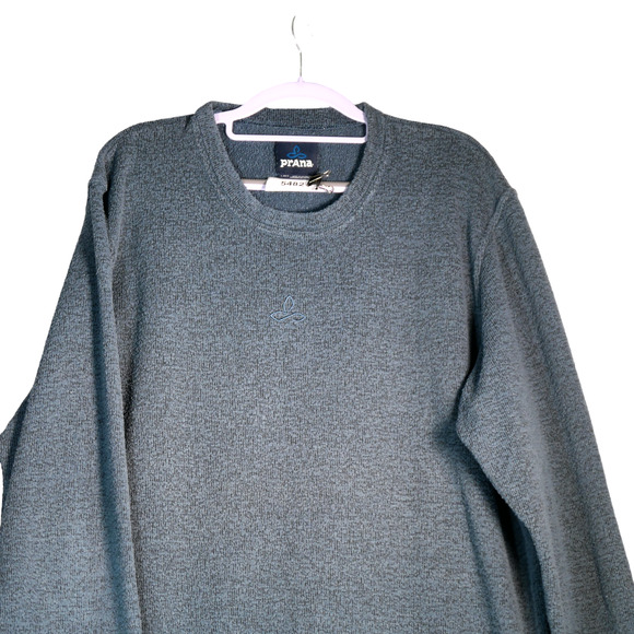 Prana Tunic Sweater Womens Large Heathered Blue Embroidered Logo Cotton Blend - Picture 2 of 5